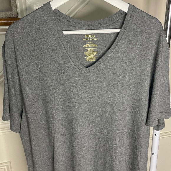 Polo Ralph Lauren Shirt Adult Large Gray Red Pony V Neck Pullover Solid - Picture 2 of 6